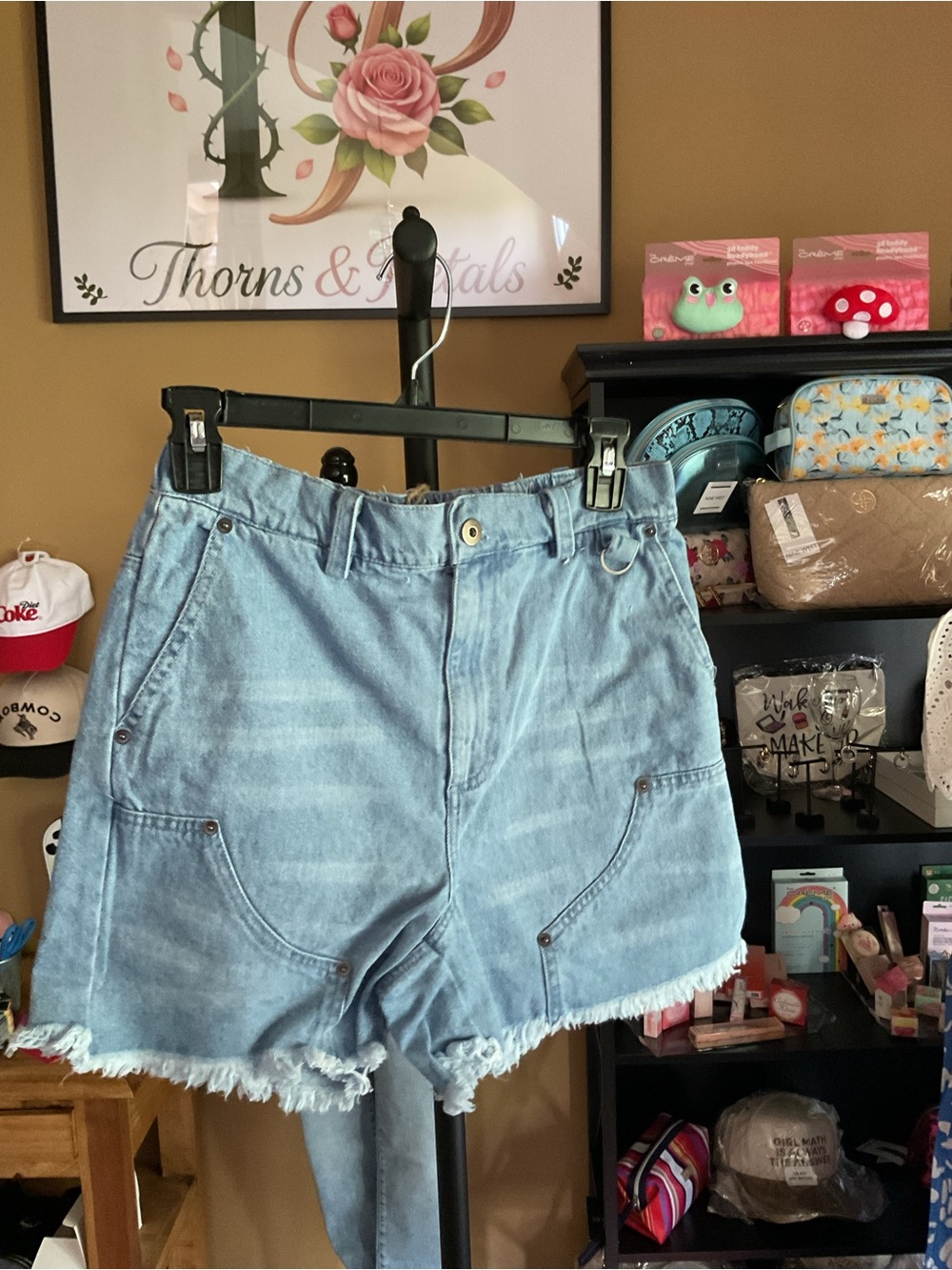 Very J Light Blue High-Rise Frayed Hem Jean Shorts